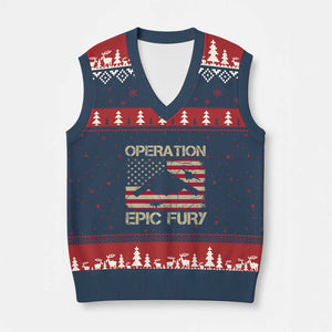 Operation Epic Fury Vintage American Flag Bomber V-Neck Knit Sweater Vest B2 Spirit Patriotic Strength TS02 Navy Red Print Your Wear