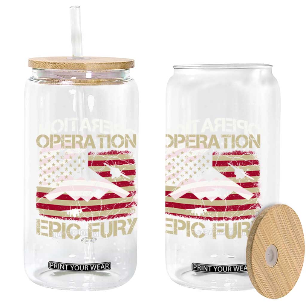 Operation Epic Fury Vintage American Flag Bomber Glass Can B2 Spirit Patriotic Strength TS02 Print Your Wear