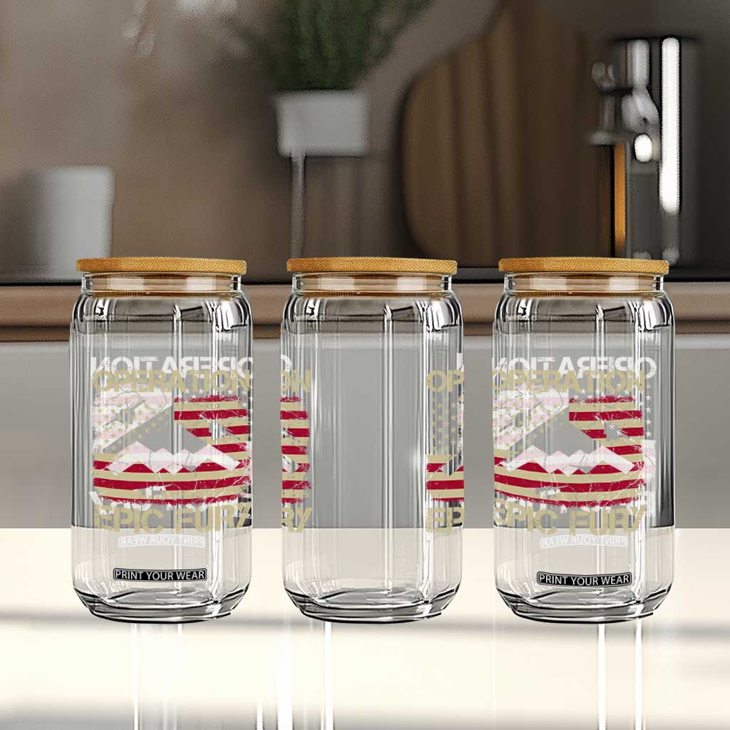 Operation Epic Fury Vintage American Flag Bomber Glass Can B2 Spirit Patriotic Strength TS02 Print Your Wear
