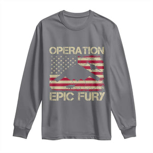 Operation Epic Fury Vintage American Flag Bomber Long Sleeve Shirt B2 Spirit Patriotic Strength TS02 Charcoal Print Your Wear