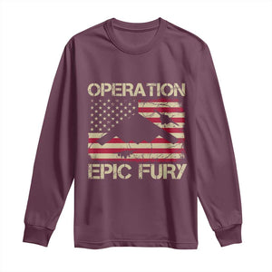 Operation Epic Fury Vintage American Flag Bomber Long Sleeve Shirt B2 Spirit Patriotic Strength TS02 Maroon Print Your Wear