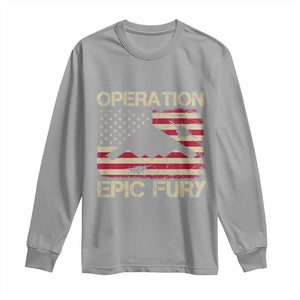 Operation Epic Fury Vintage American Flag Bomber Long Sleeve Shirt B2 Spirit Patriotic Strength TS02 Sport Gray Print Your Wear