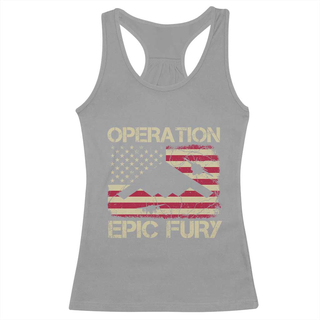 Operation Epic Fury Vintage American Flag Bomber Racerback Tank Top B2 Spirit Patriotic Strength TS02 Sport Gray Print Your Wear