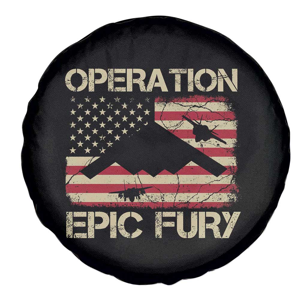 Operation Epic Fury Vintage American Flag Bomber Spare Tire Cover B2 Spirit Patriotic Strength TS02 Print Your Wear