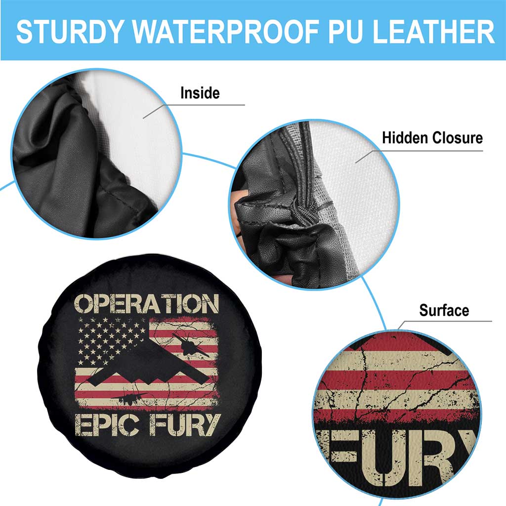 Operation Epic Fury Vintage American Flag Bomber Spare Tire Cover B2 Spirit Patriotic Strength TS02 Print Your Wear