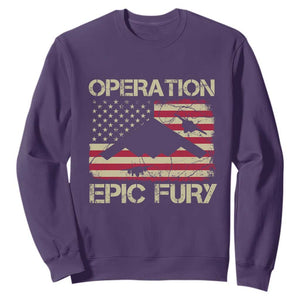 Operation Epic Fury Vintage American Flag Bomber Sweatshirt B2 Spirit Patriotic Strength TS02 Purple Print Your Wear