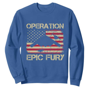 Operation Epic Fury Vintage American Flag Bomber Sweatshirt B2 Spirit Patriotic Strength TS02 Royal Blue Print Your Wear