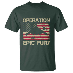 Operation Epic Fury Vintage American Flag Bomber T Shirt B2 Spirit Patriotic Strength TS02 Dark Forest Green Print Your Wear