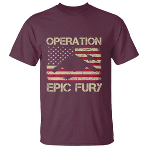 Operation Epic Fury Vintage American Flag Bomber T Shirt B2 Spirit Patriotic Strength TS02 Maroon Print Your Wear