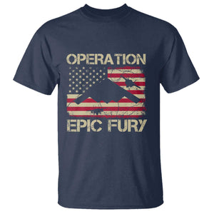 Operation Epic Fury Vintage American Flag Bomber T Shirt B2 Spirit Patriotic Strength TS02 Navy Print Your Wear