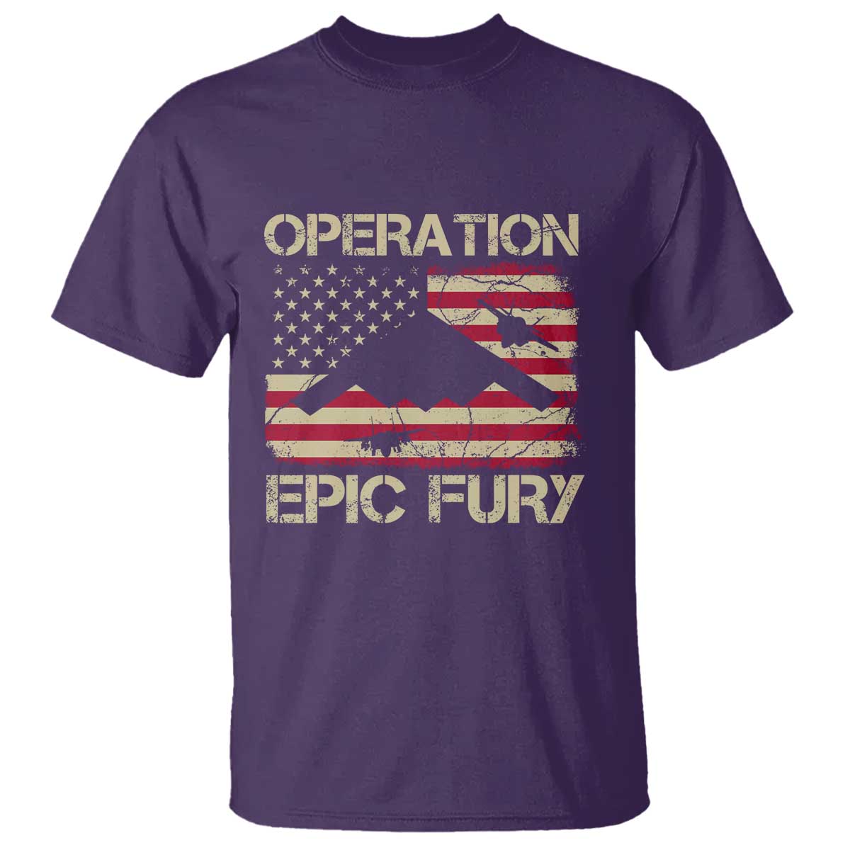 Operation Epic Fury Vintage American Flag Bomber T Shirt B2 Spirit Patriotic Strength TS02 Purple Print Your Wear