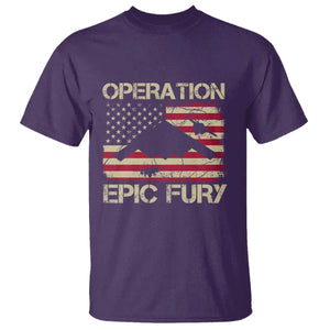 Operation Epic Fury Vintage American Flag Bomber T Shirt B2 Spirit Patriotic Strength TS02 Purple Print Your Wear