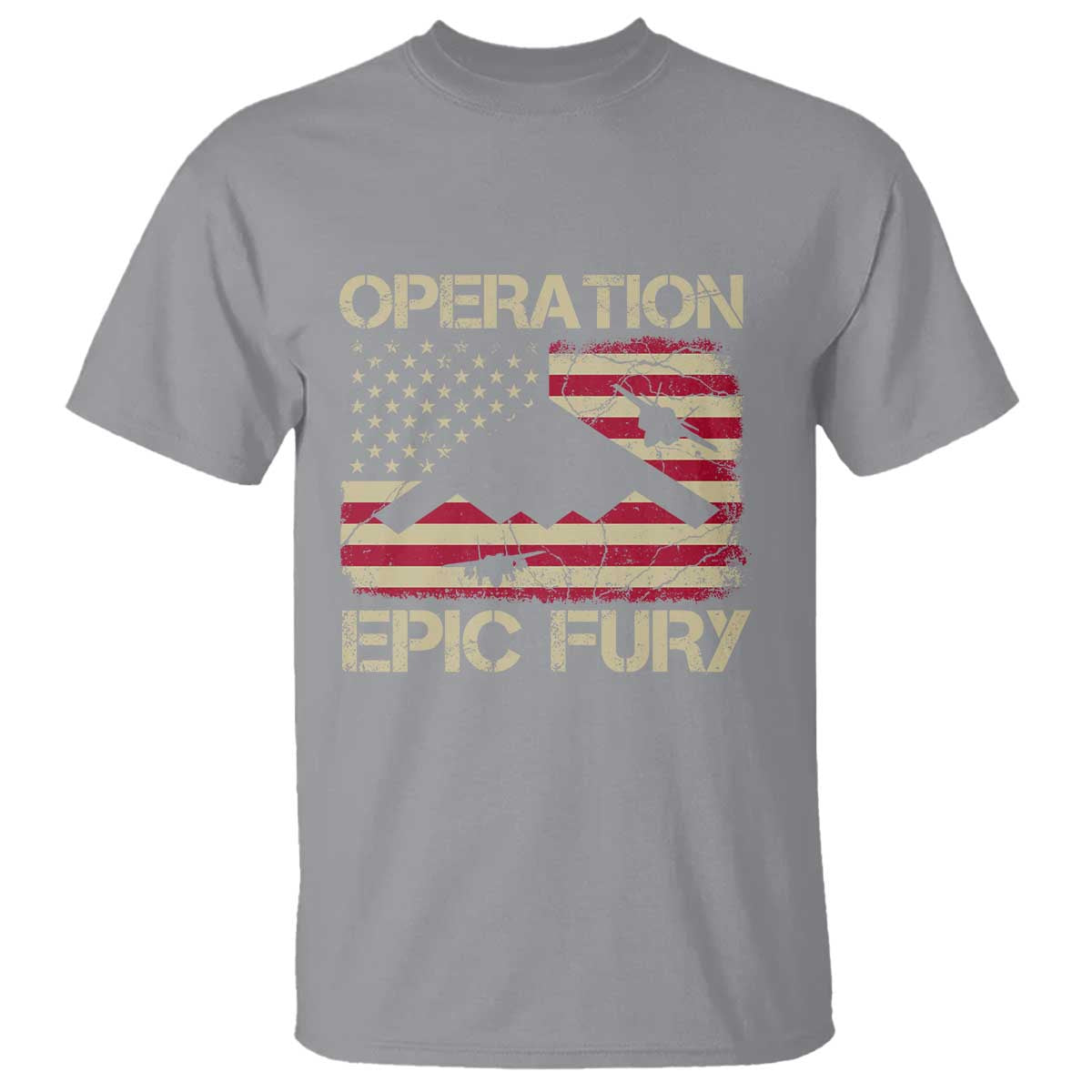 Operation Epic Fury Vintage American Flag Bomber T Shirt B2 Spirit Patriotic Strength TS02 Sport Gray Print Your Wear