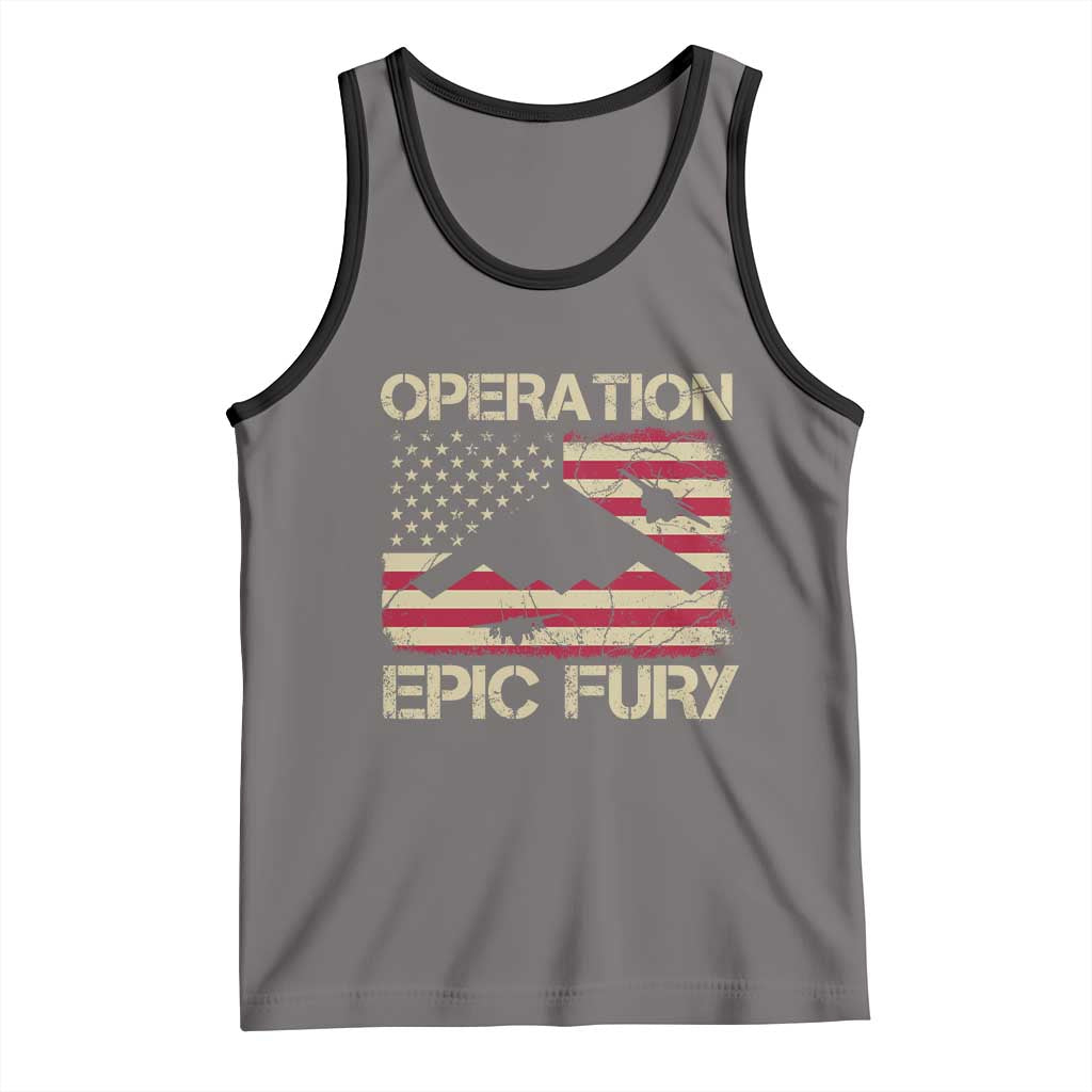 Operation Epic Fury Vintage American Flag Bomber Tank Top B2 Spirit Patriotic Strength TS02 Deep Heather Black Print Your Wear