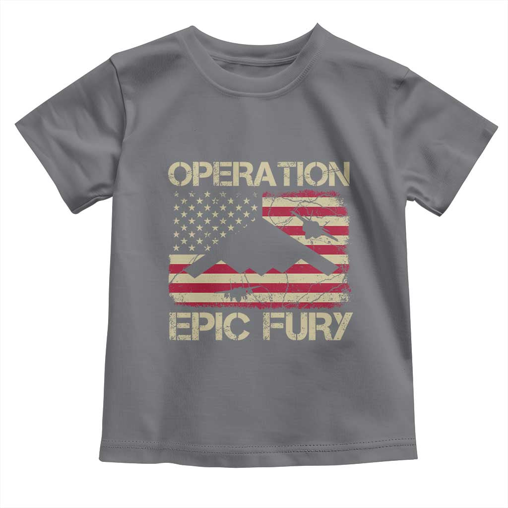 Operation Epic Fury Vintage American Flag Bomber Toddler T Shirt B2 Spirit Patriotic Strength TS02 Charcoal Print Your Wear
