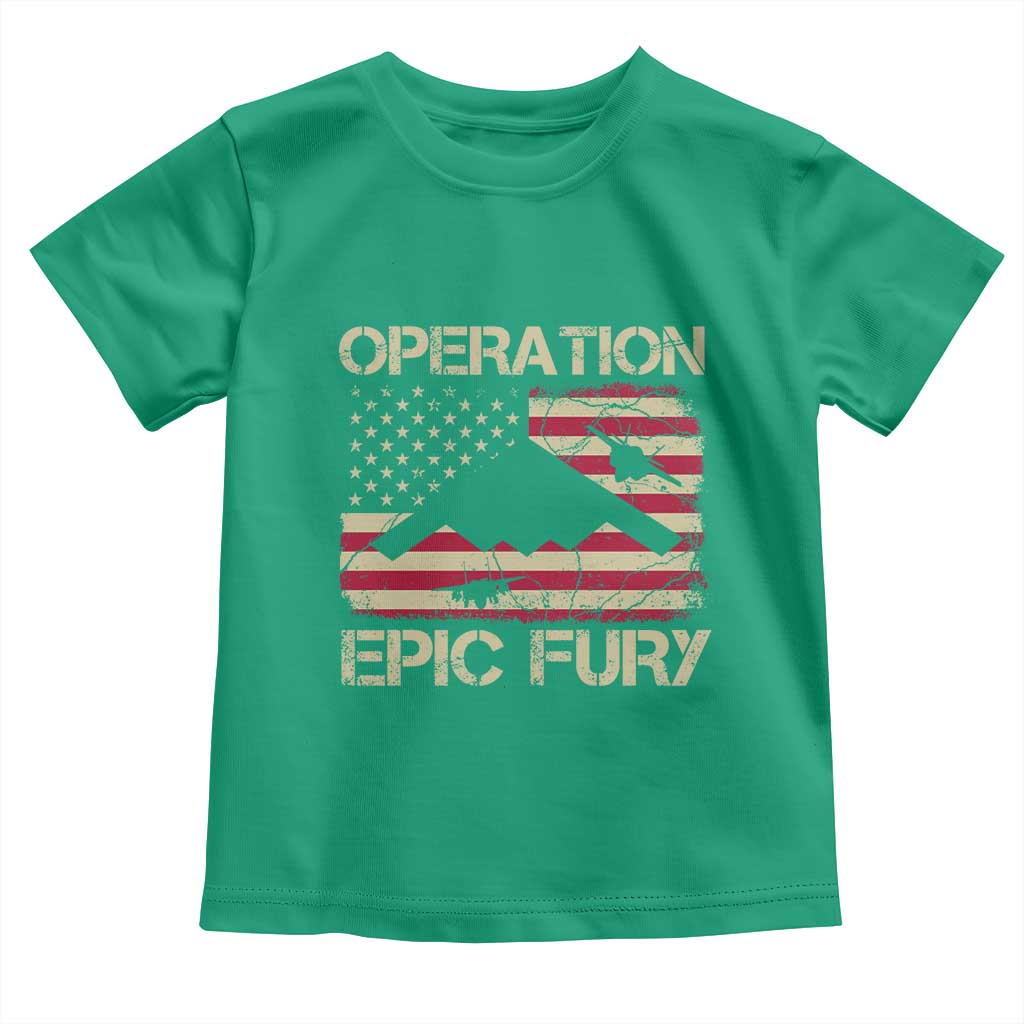 Operation Epic Fury Vintage American Flag Bomber Toddler T Shirt B2 Spirit Patriotic Strength TS02 Irish Green Print Your Wear