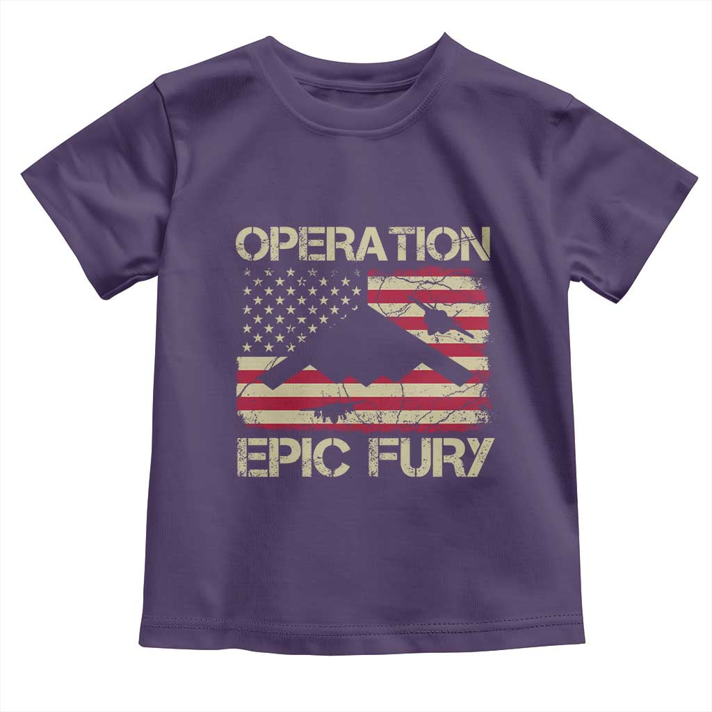Operation Epic Fury Vintage American Flag Bomber Toddler T Shirt B2 Spirit Patriotic Strength TS02 Purple Print Your Wear