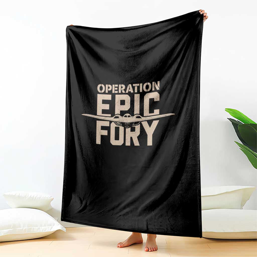 Operation Epic Fury Stealth Bomber Silhouette Throw Blanket Patriotic B2 Spirit Aviation Statement TS02 Print Your Wear