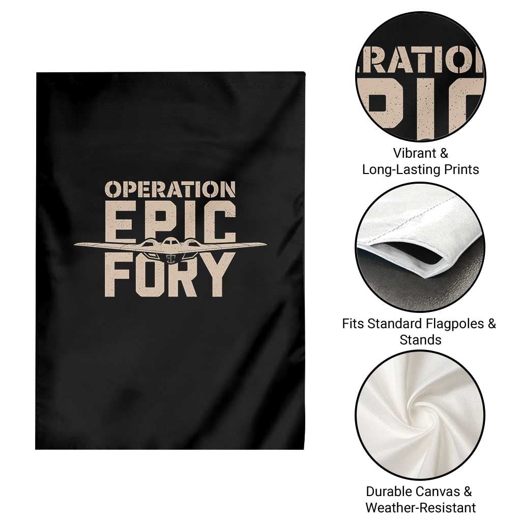 Operation Epic Fury Stealth Bomber Silhouette Garden Flag Patriotic B2 Spirit Aviation Statement TS02 Print Your Wear