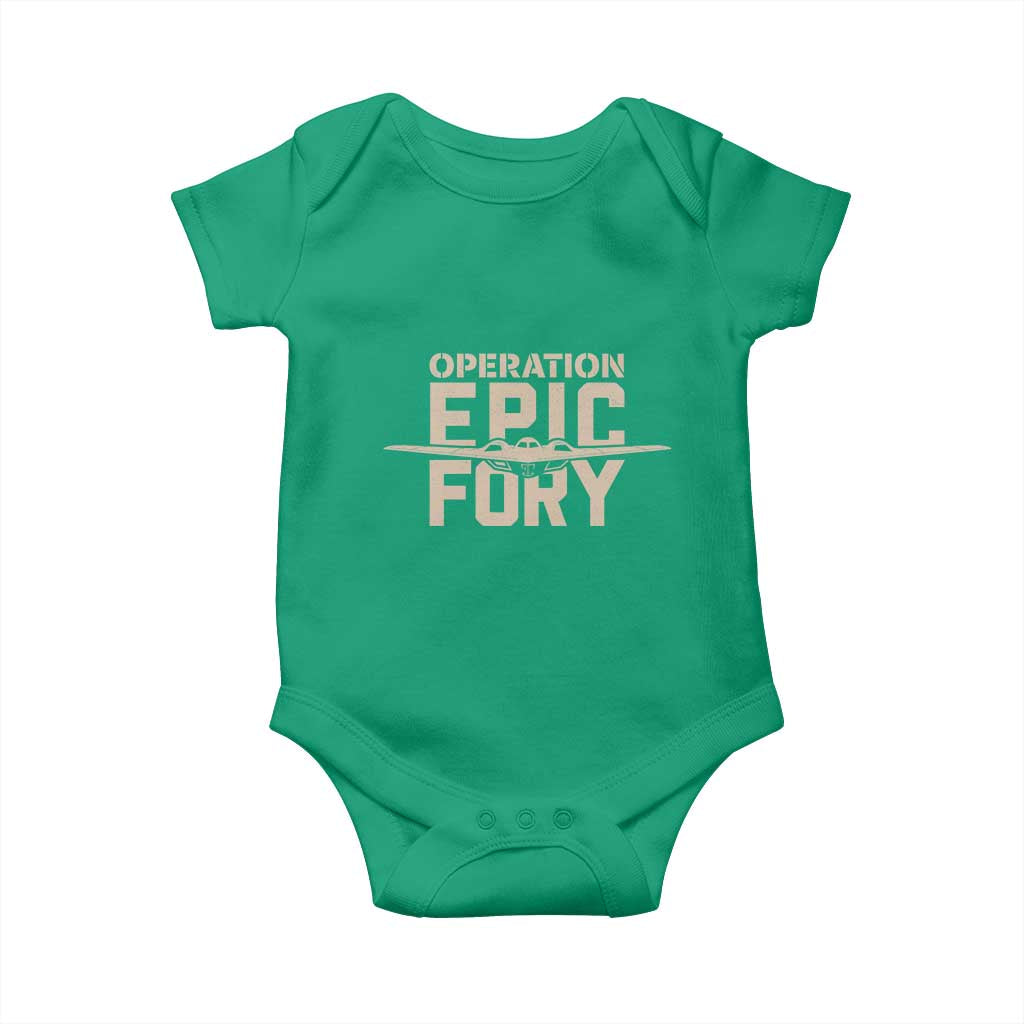 Operation Epic Fury Stealth Bomber Silhouette Baby Onesie Patriotic B2 Spirit Aviation Statement TS02 Irish Green Print Your Wear