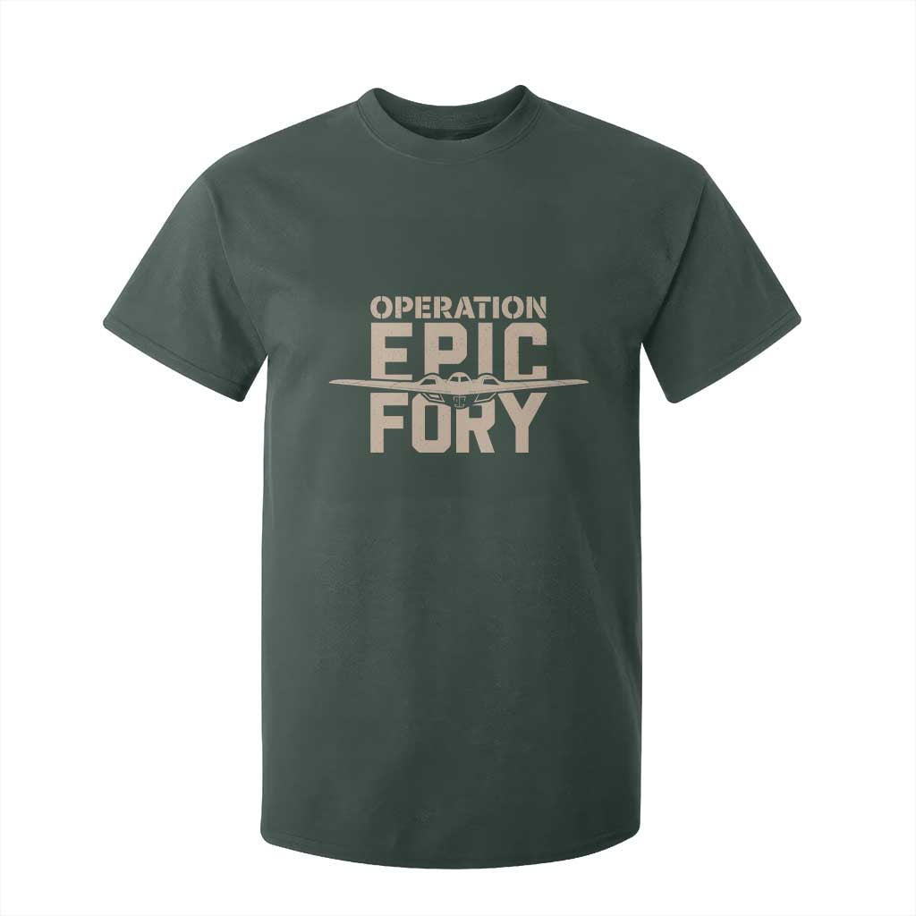 Operation Epic Fury Stealth Bomber Silhouette T Shirt For Kid Patriotic B2 Spirit Aviation Statement TS02 Dark Forest Green Print Your Wear