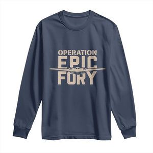 Operation Epic Fury Stealth Bomber Silhouette Long Sleeve Shirt Patriotic B2 Spirit Aviation Statement TS02 Navy Print Your Wear