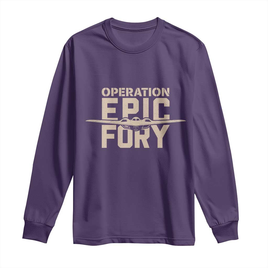 Operation Epic Fury Stealth Bomber Silhouette Long Sleeve Shirt Patriotic B2 Spirit Aviation Statement TS02 Purple Print Your Wear