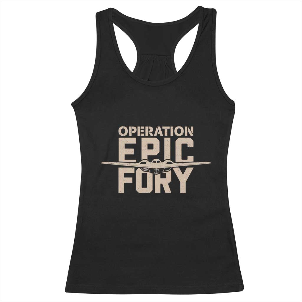 Operation Epic Fury Stealth Bomber Silhouette Racerback Tank Top Patriotic B2 Spirit Aviation Statement TS02 Black Print Your Wear