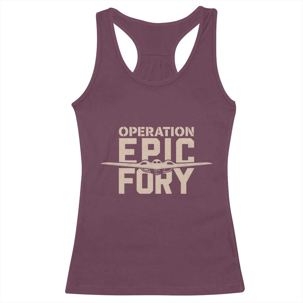 Operation Epic Fury Stealth Bomber Silhouette Racerback Tank Top Patriotic B2 Spirit Aviation Statement TS02 Maroon Print Your Wear