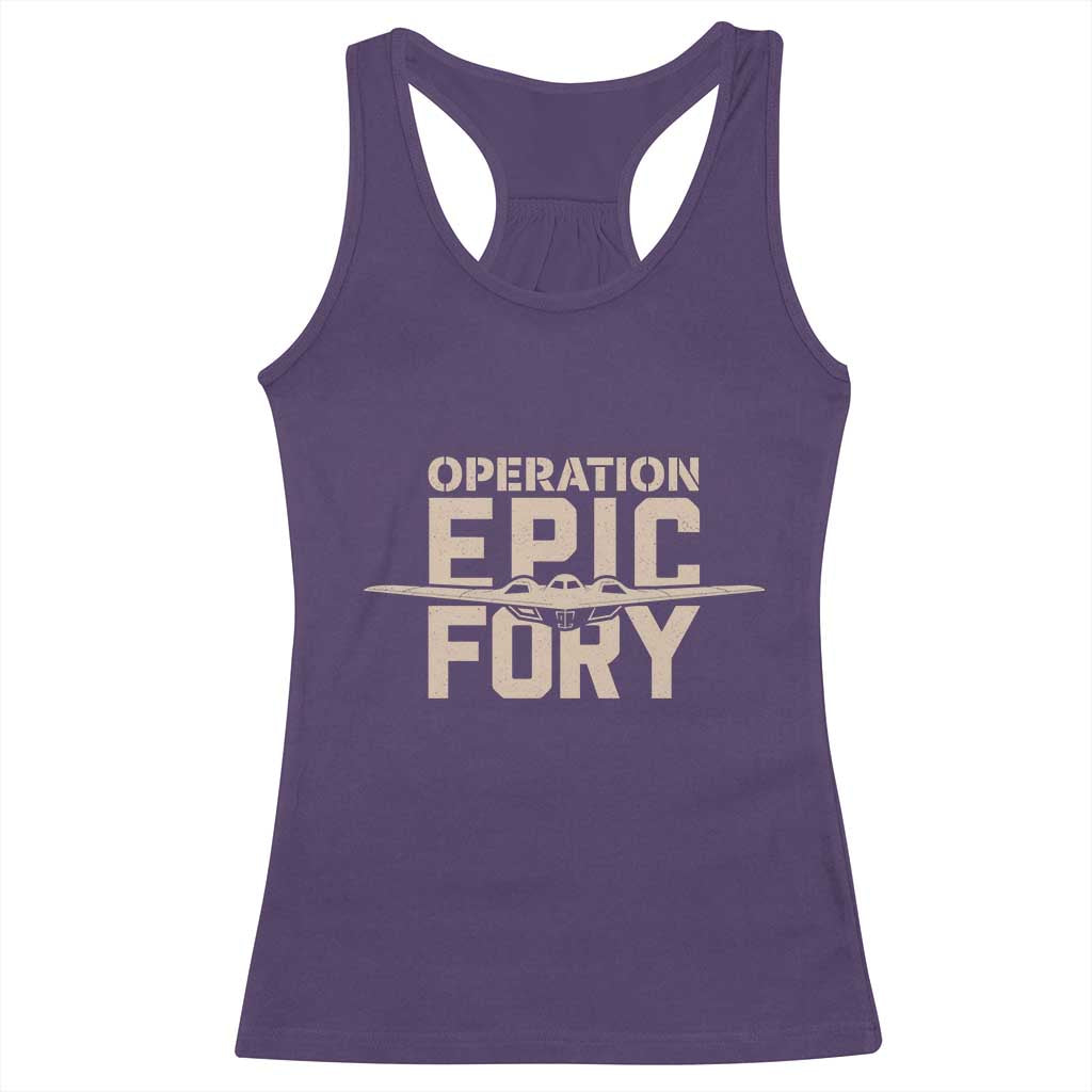 Operation Epic Fury Stealth Bomber Silhouette Racerback Tank Top Patriotic B2 Spirit Aviation Statement TS02 Purple Print Your Wear
