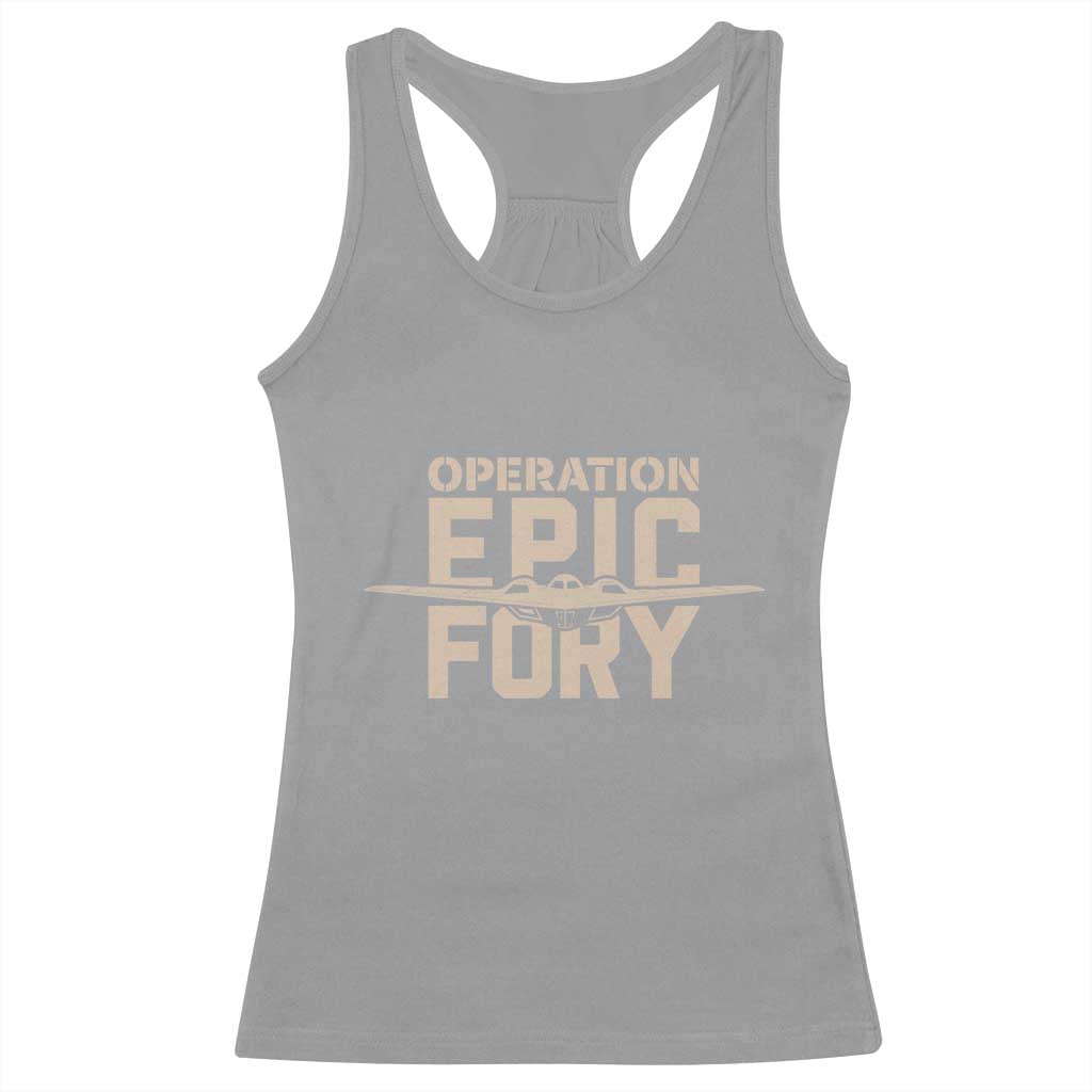 Operation Epic Fury Stealth Bomber Silhouette Racerback Tank Top Patriotic B2 Spirit Aviation Statement TS02 Sport Gray Print Your Wear