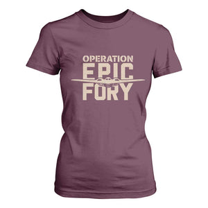 Operation Epic Fury Stealth Bomber Silhouette T Shirt For Women Patriotic B2 Spirit Aviation Statement TS02 Maroon Print Your Wear