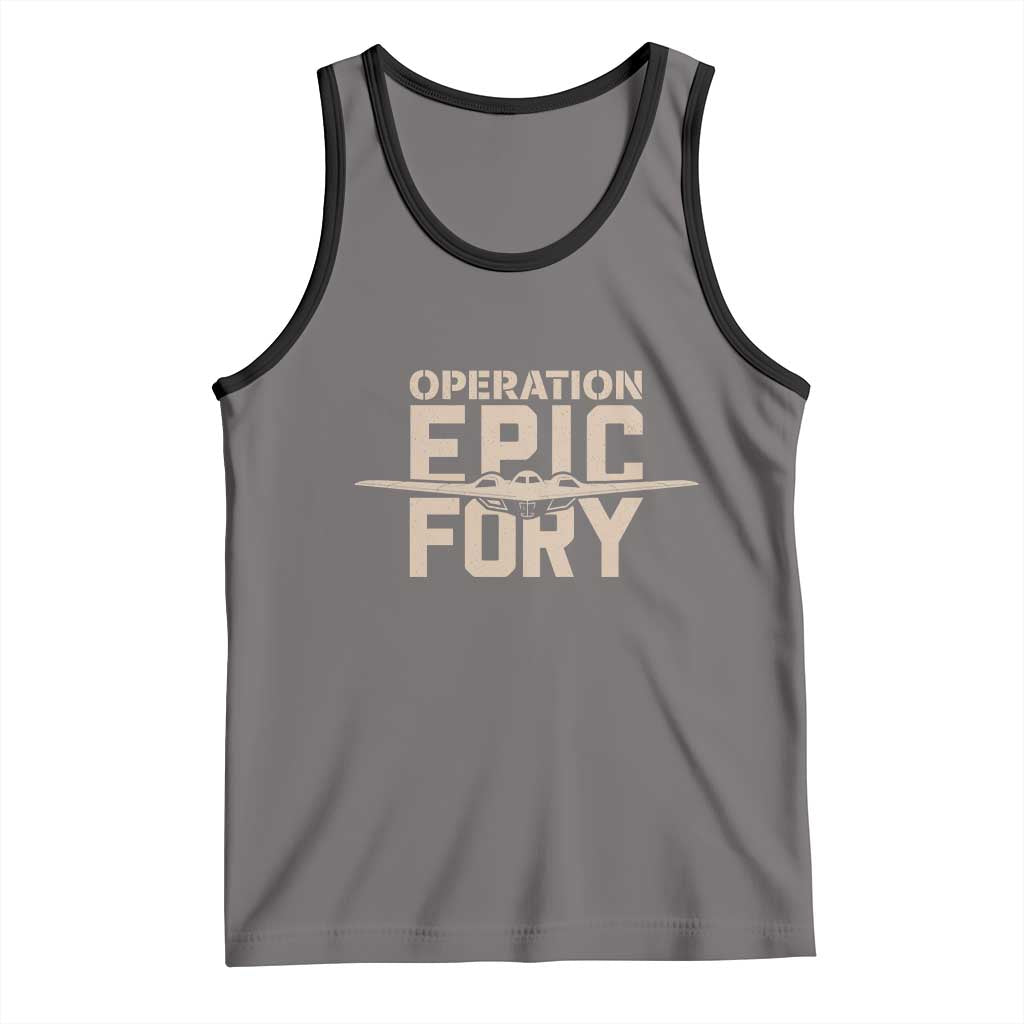 Operation Epic Fury Stealth Bomber Silhouette Tank Top Patriotic B2 Spirit Aviation Statement TS02 Deep Heather Black Print Your Wear