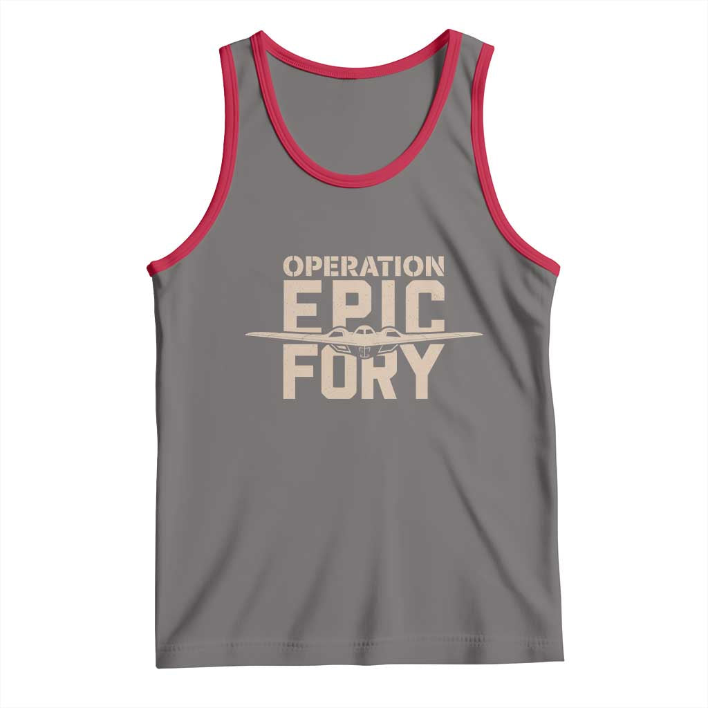 Operation Epic Fury Stealth Bomber Silhouette Tank Top Patriotic B2 Spirit Aviation Statement TS02 Deep Heather Red Print Your Wear