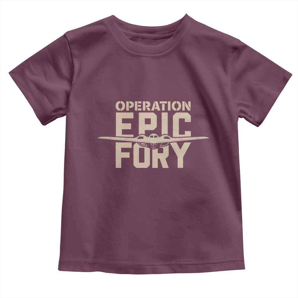 Operation Epic Fury Stealth Bomber Silhouette Toddler T Shirt Patriotic B2 Spirit Aviation Statement TS02 Maroon Print Your Wear