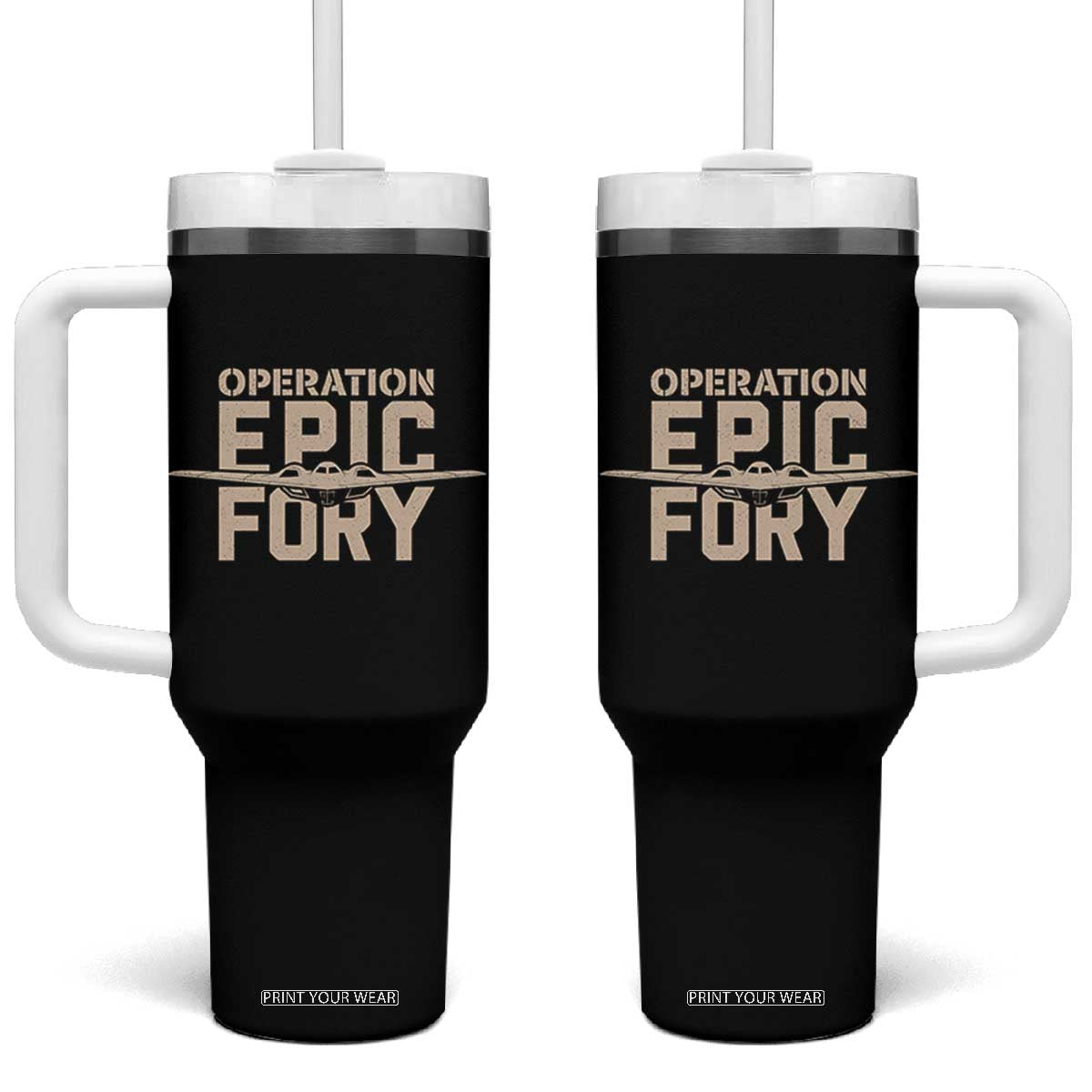 Operation Epic Fury Stealth Bomber Silhouette Tumbler With Handle Patriotic B2 Spirit Aviation Statement TS02 One Size: 40 oz Black Print Your Wear