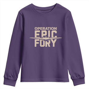 Operation Epic Fury Stealth Bomber Silhouette Youth Sweatshirt Patriotic B2 Spirit Aviation Statement TS02 Purple Print Your Wear