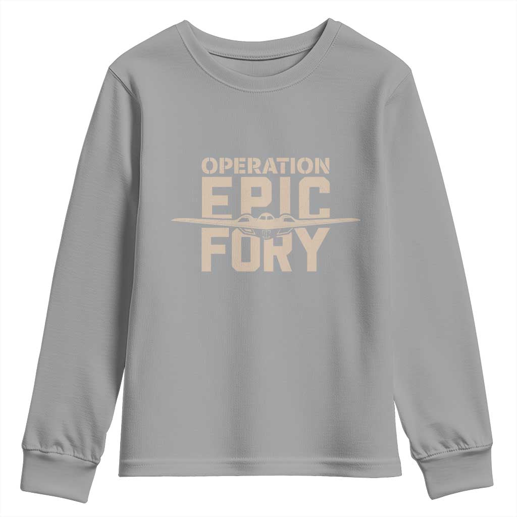 Operation Epic Fury Stealth Bomber Silhouette Youth Sweatshirt Patriotic B2 Spirit Aviation Statement TS02 Sport Gray Print Your Wear