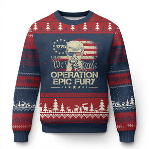 Operation Epic Fury 1776 2026 Trump Ugly Christmas Sweater We The People Patriotic Constitutional Freedom TS02 Navy Red Print Your Wear