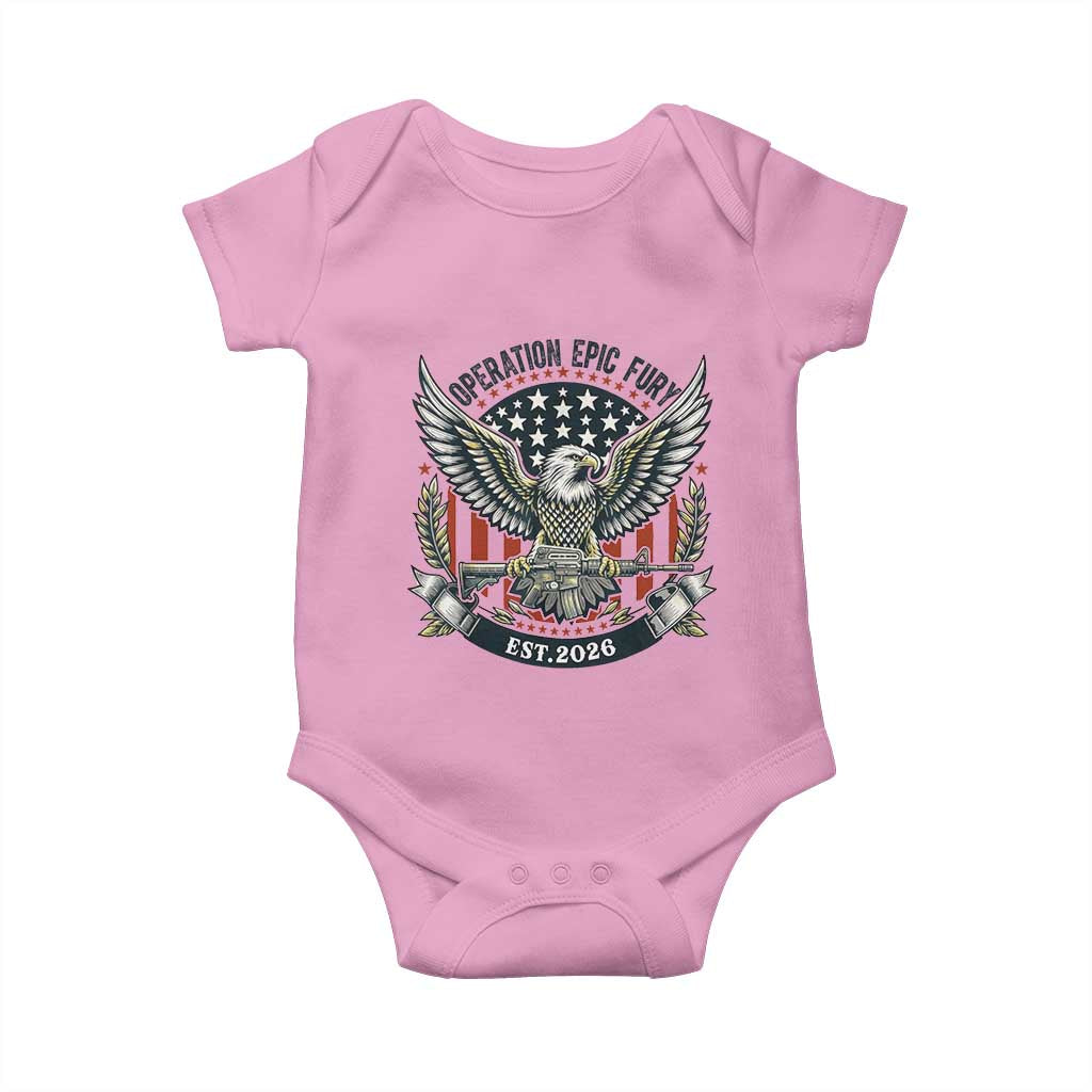 Operation Epic Fury Patriotic Eagle Crest Est 2026 Baby Onesie American Strength Freedom TS02 Light Pink Print Your Wear