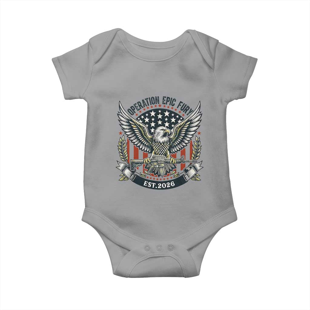 Operation Epic Fury Patriotic Eagle Crest Est 2026 Baby Onesie American Strength Freedom TS02 Sport Gray Print Your Wear