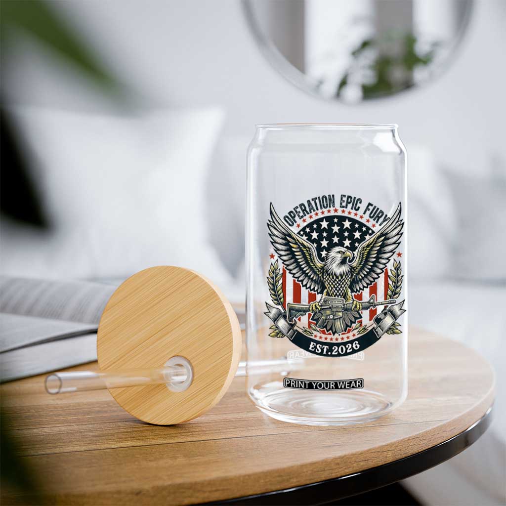 Operation Epic Fury Patriotic Eagle Crest Est 2026 Glass Can American Strength Freedom TS02 Print Your Wear