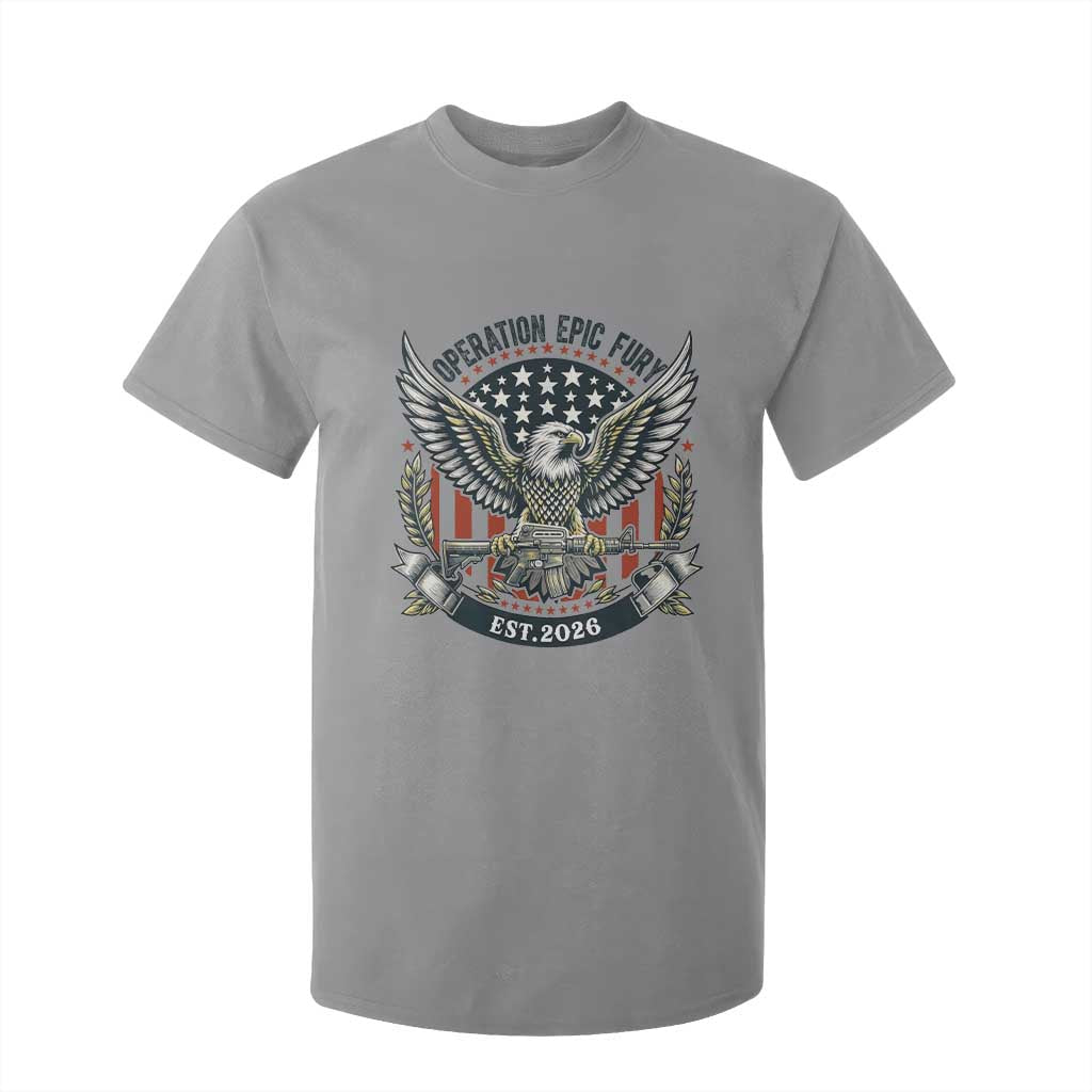 Operation Epic Fury Patriotic Eagle Crest Est 2026 T Shirt For Kid American Strength Freedom TS02 Sport Gray Print Your Wear