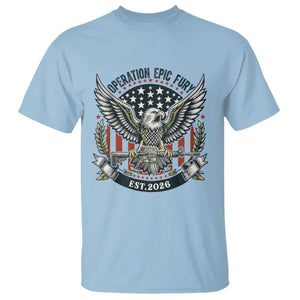 Operation Epic Fury Patriotic Eagle Crest Est 2026 T Shirt American Strength Freedom TS02 Light Blue Print Your Wear
