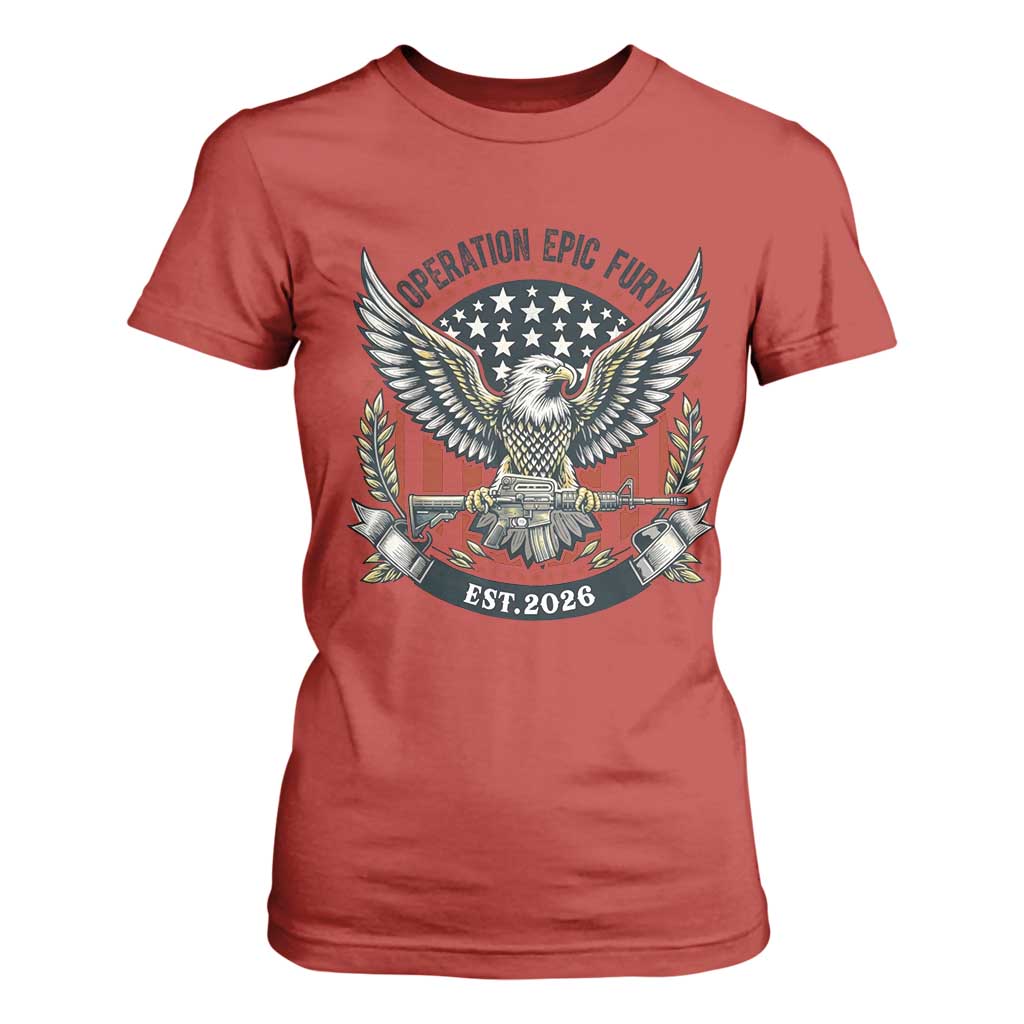 Operation Epic Fury Patriotic Eagle Crest Est 2026 T Shirt For Women American Strength Freedom TS02 Red Print Your Wear