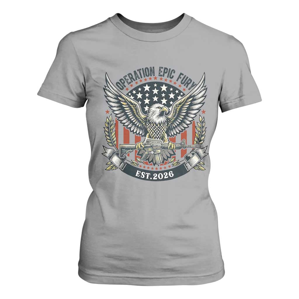 Operation Epic Fury Patriotic Eagle Crest Est 2026 T Shirt For Women American Strength Freedom TS02 Sport Gray Print Your Wear