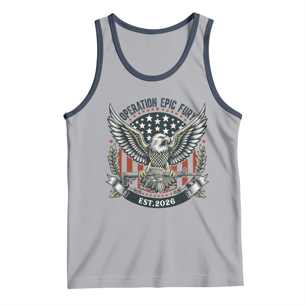 Operation Epic Fury Patriotic Eagle Crest Est 2026 Tank Top American Strength Freedom TS02 Athletic Heather Navy Print Your Wear