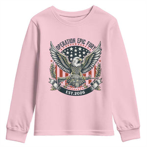 Operation Epic Fury Patriotic Eagle Crest Est 2026 Youth Sweatshirt American Strength Freedom TS02 Light Pink Print Your Wear