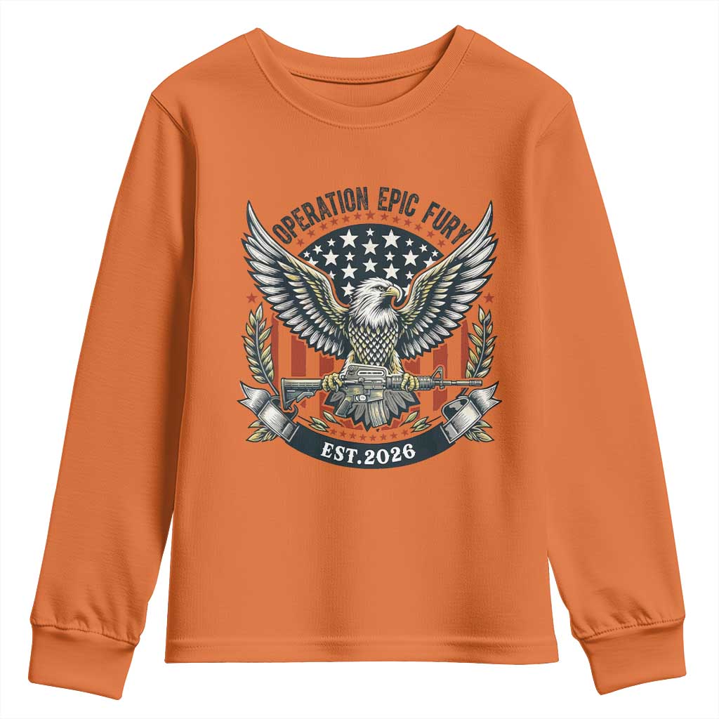 Operation Epic Fury Patriotic Eagle Crest Est 2026 Youth Sweatshirt American Strength Freedom TS02 Orange Print Your Wear