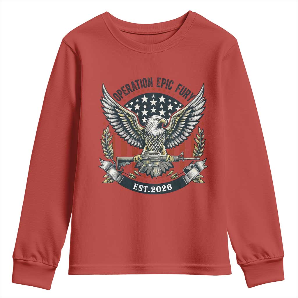 Operation Epic Fury Patriotic Eagle Crest Est 2026 Youth Sweatshirt American Strength Freedom TS02 Red Print Your Wear